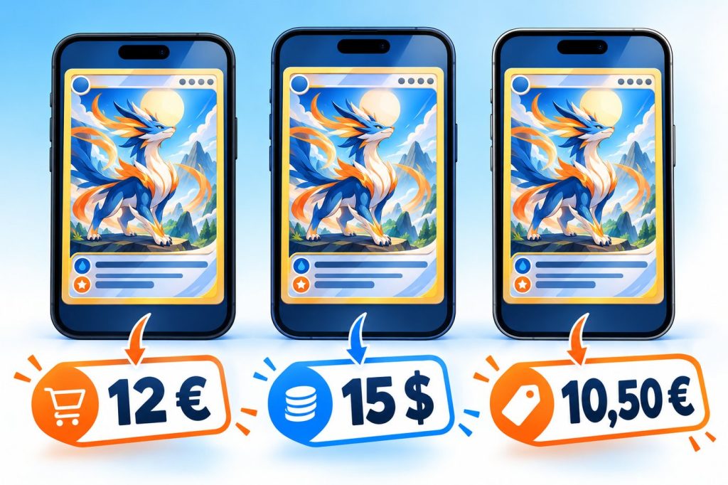 Comparaison des prix d'une même carte Pokémon sur plusieurs applications